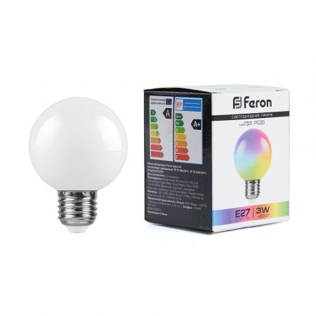 Лампа светодиодная Feron LB-371 Шар матовый E27 3W RGB плавная сменая цвета 38115