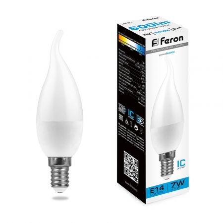 Лампа светодиодная Feron LB-97 Свеча на ветру E14 7W 6400K 38135