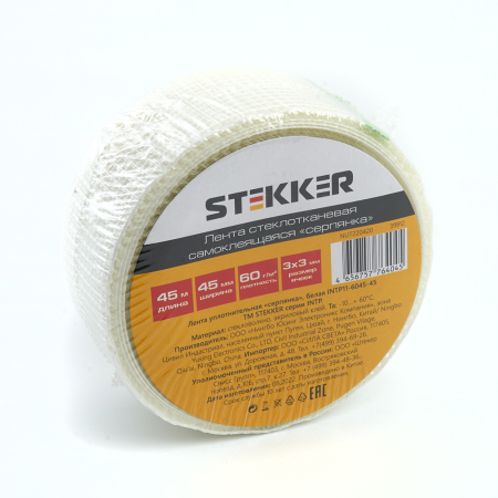 Лента уплотнительная &amp;amp;amp;amp;quot;серпянка&amp;amp;amp;amp;quot;  STEKKER 60 г/м2*45 мм, 45 м, белая INTP11-6048-45 39912