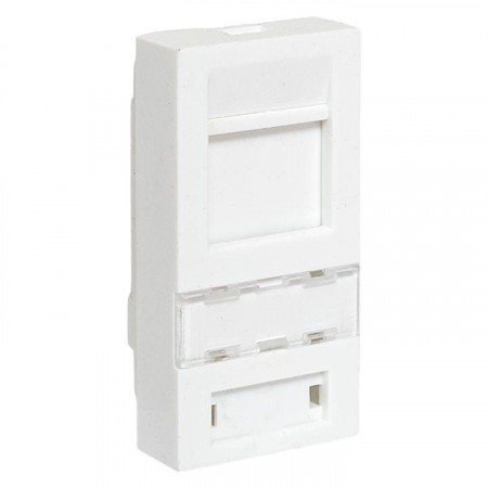 Вставка розеточная 45х22.5мм формат Mosaic на 1 модуль Keystone защ. шторки с маркером бел. TERACOM PRO EKF TRP-INS-MOS-1M1P-WH
