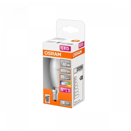 5.5W/827 (=40W) E14 RGBW 230V LED Star CL B 40 REM - Светодиодная лампа свеча + пульт OSRAM
